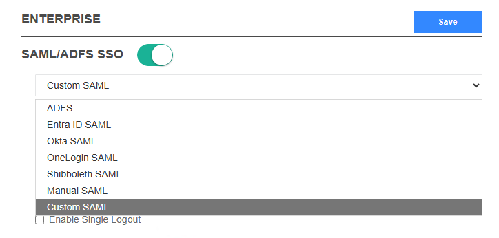 Enable SSO in MyWorkDrive and set type to Custom