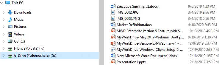 MyWorkDrive mapped drive with Azure Blob Storage.