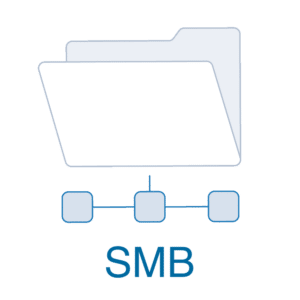 Icono de bloque de mensajes del servidor (SMB), que representa un protocolo de comunicación para transferir archivos. 