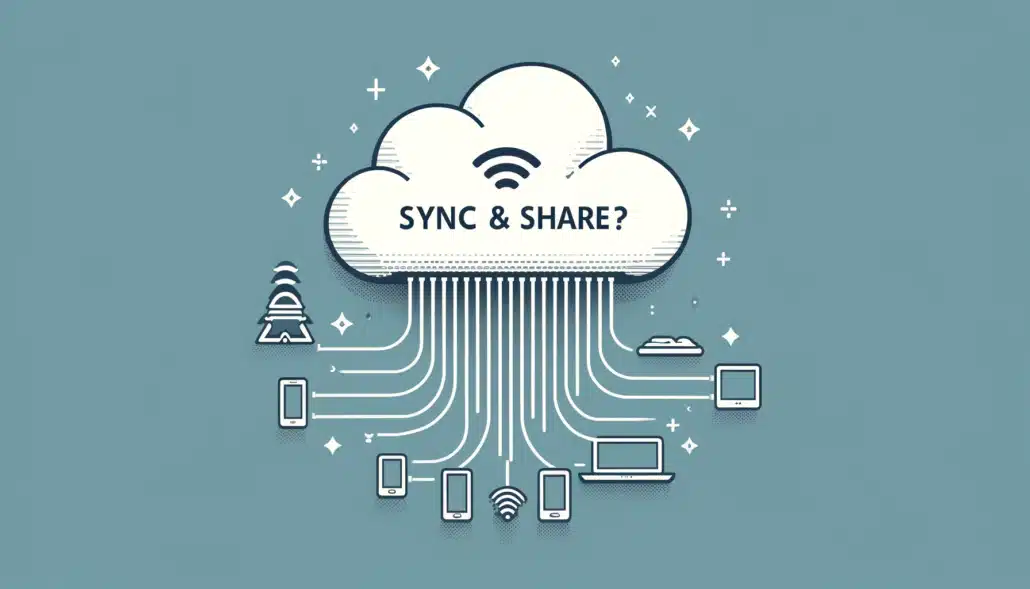 A graphic portraying a cloud storage sync and share solution. 
